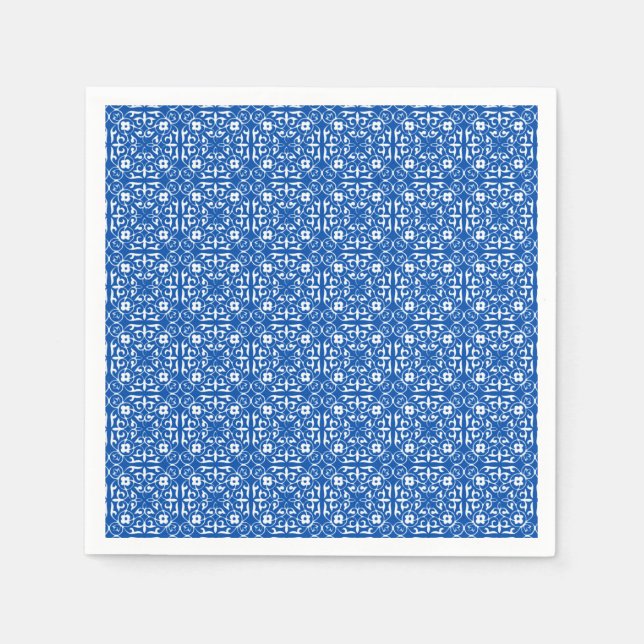 Servilleta De Papel Patrón de Damasco medieval, azul cobalto (Anverso)