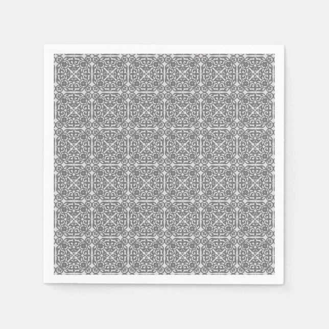 Servilleta De Papel patrón de Damasco medieval, gris plateado (Anverso)