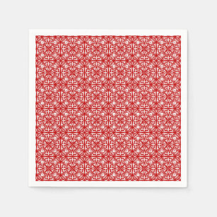 Servilleta De Papel Patrón de Damasco medieval, rojo y blanco