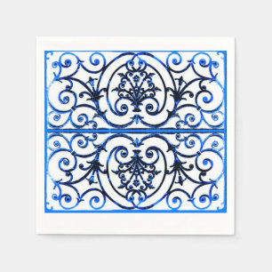 Servilleta De Papel Patrón de desplazamiento azul y blanco