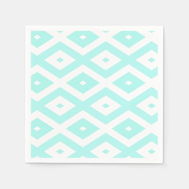Servilleta De Papel Patrón de diamante blanco y turquesa (Anverso)