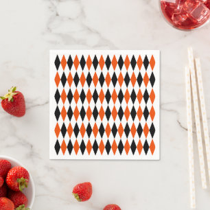 Servilleta De Papel Patrón de diamantes arlequín naranja, negro y blan