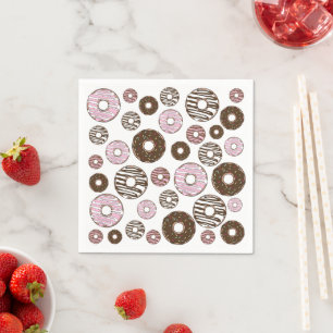 Servilleta De Papel Patrón De Donuts, Donuts Rosados, Donuts Marrones