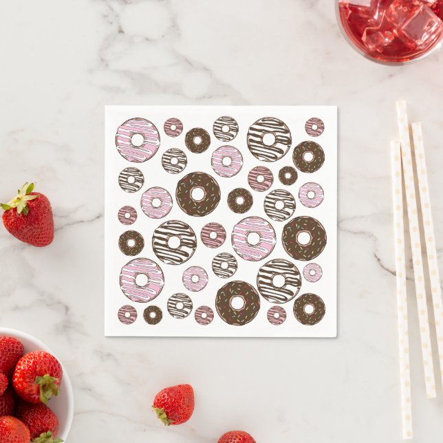 Servilleta De Papel Patrón De Donuts, Donuts Rosados, Donuts Marrones (In situ)