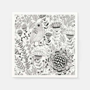 Servilleta De Papel Patrón de doodle de aves y flores