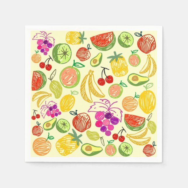 Servilleta De Papel Patrón de Doodle de Fruta Variado (Anverso)