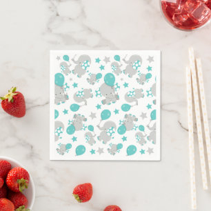 Servilleta De Papel Patrón de Elefantes, Elefantes Cutos - Gris Azul