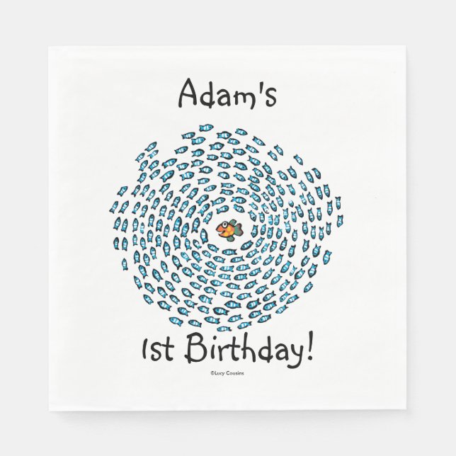 Servilleta De Papel Patrón de escuela de peces azules con peces pequeñ (Anverso)