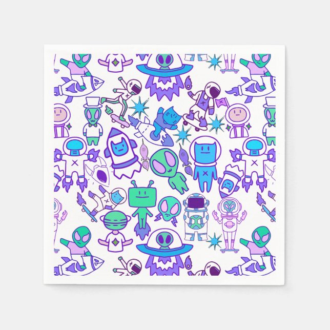 Servilleta De Papel Patrón de espacio retro (Anverso)