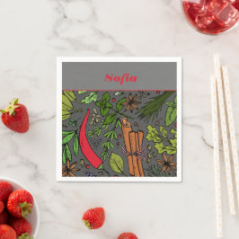 Servilleta De Papel Patrón de especias nombre personalizado blanco gri