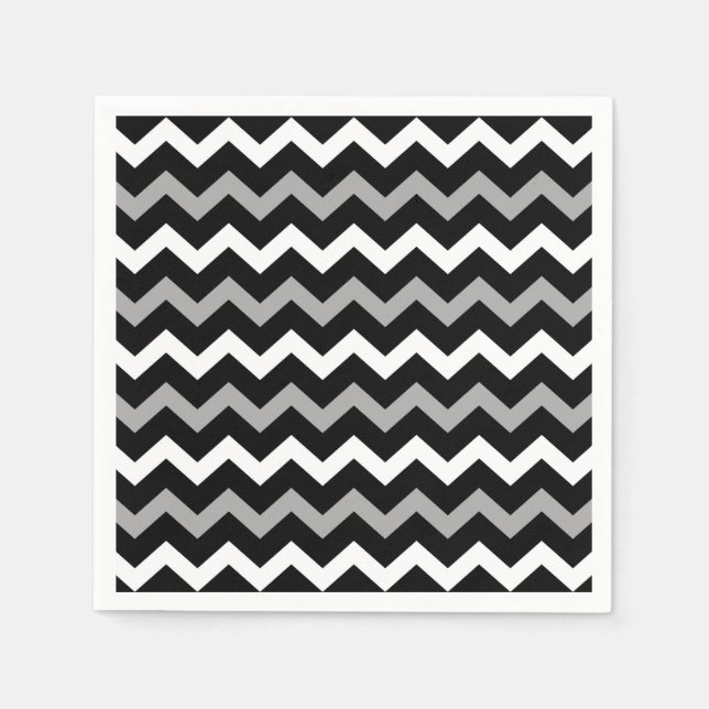 Servilleta De Papel Patrón de estampado de Chevron negro blanco y gris (Anverso)