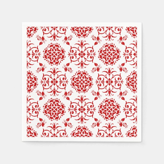 Servilleta De Papel Patrón de estilo de damasco floral rojo y blanco (Anverso)