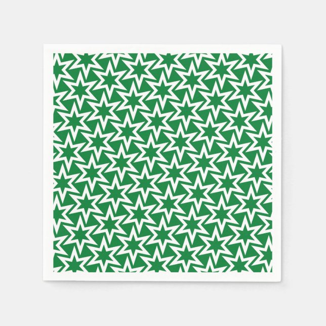 Servilleta De Papel Patrón de estrella geométrica blanco y verde (Anverso)