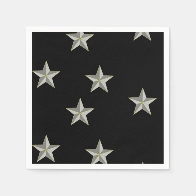 Servilleta De Papel Patrón de estrellas grises en negro (Anverso)