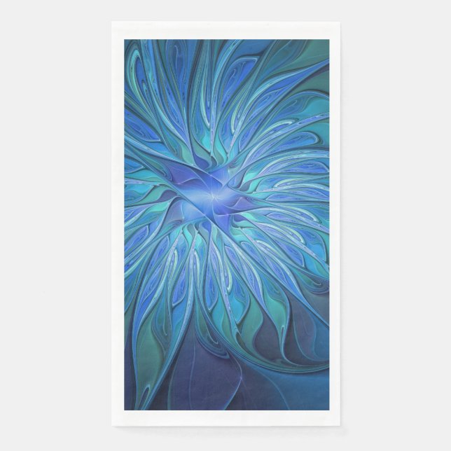 Servilleta De Papel Patrón de fantasía de flor azul, arte fractal abst (Anverso)