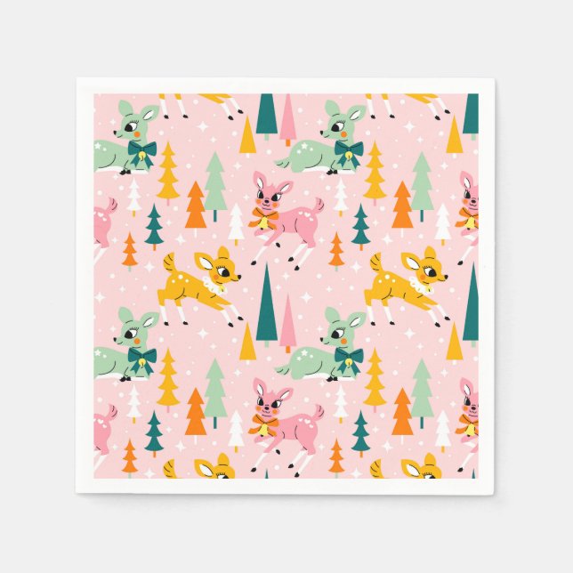 Servilleta De Papel Patrón de festividad de los renos retro (Anverso)
