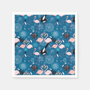 Servilleta De Papel Patrón de flamencos con flores lindas