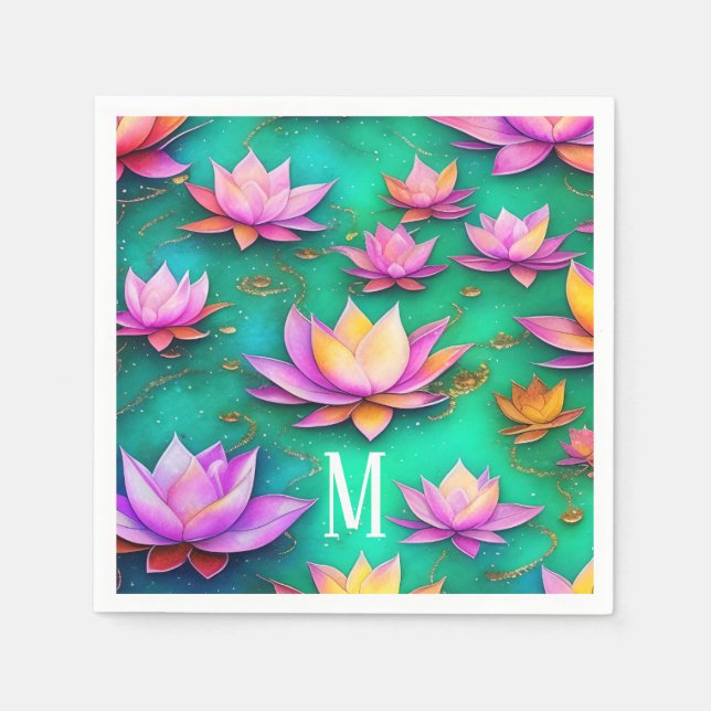 Servilleta De Papel Patrón de flor de Bonito rosa Lotus personalizado (Anverso)
