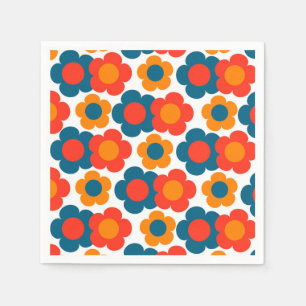 Servilleta De Papel Patrón de Flor de Hippie Azul Naranja Elegante