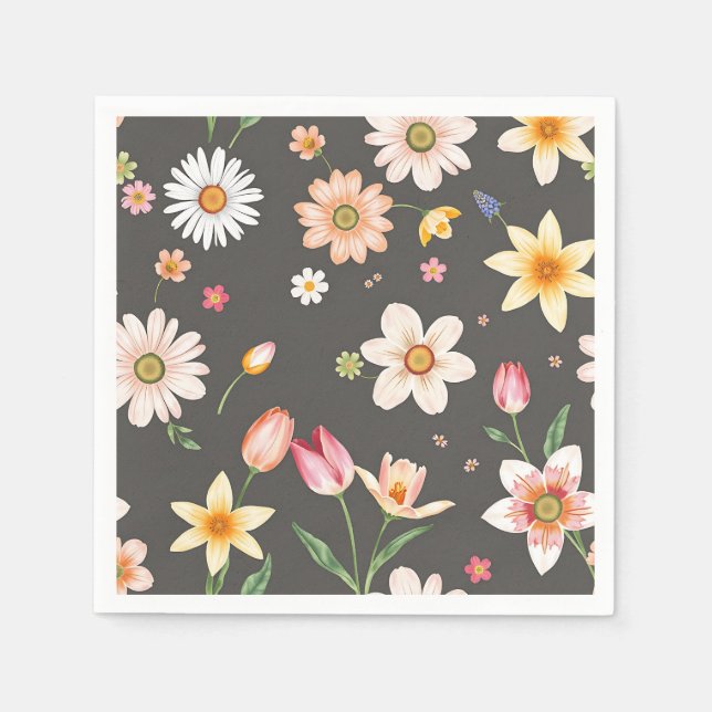 Servilleta De Papel Patrón de flor de primavera acuarela con mareas (Anverso)