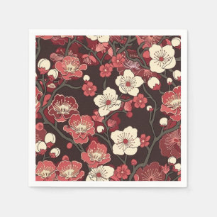 Servilleta De Papel Patrón de Flor de Sakura de Coral de Borgoña Oscur