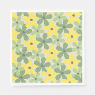 Servilleta De Papel Patrón de flor del año 2007 retro amarillo verde