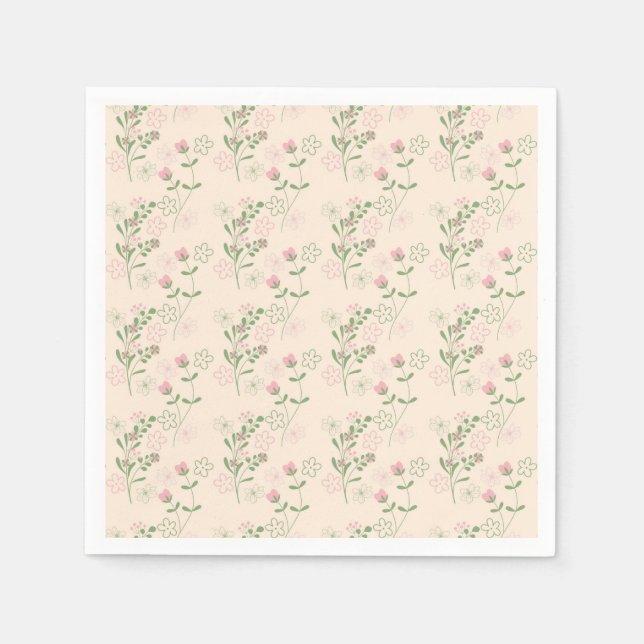 Servilleta De Papel Patrón de flor del Retro Verde Rosa Y2K 70 (Anverso)