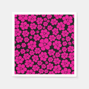 Servilleta De Papel Patrón de Flor - Magenta y Negro