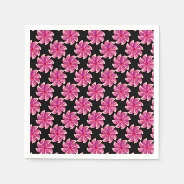 Servilleta De Papel Patrón de flor rosa fondo negro (Anverso)