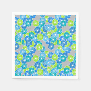 Servilleta De Papel Patrón de flores Art Deco - azul y verde lima