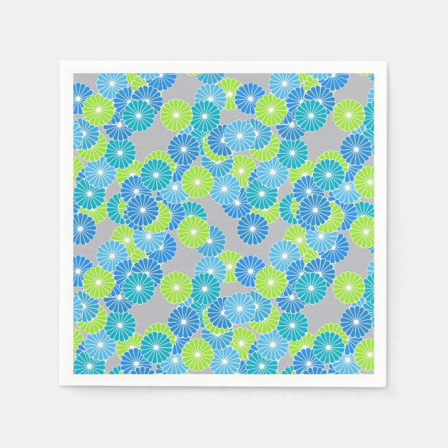 Servilleta De Papel Patrón de flores Art Deco - azul y verde lima (Anverso)