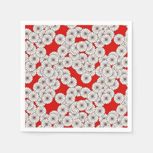 Servilleta De Papel Patrón de flores Art Deco - blanco sobre rojo