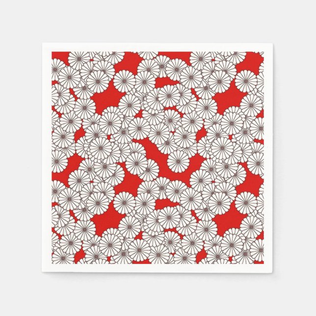 Servilleta De Papel Patrón de flores Art Deco - blanco sobre rojo (Anverso)