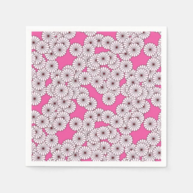 Servilleta De Papel Patrón de flores Art Deco - blanco sobre rosa (Anverso)