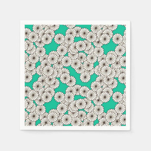 Servilleta De Papel Patrón de flores Art Decó - blanco sobre turquesa