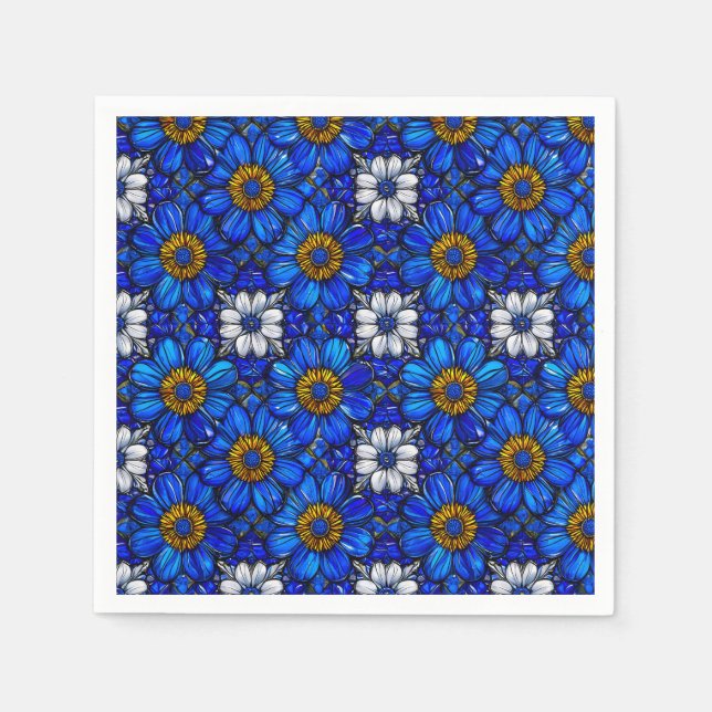 Servilleta De Papel patrón de flores azules (Anverso)