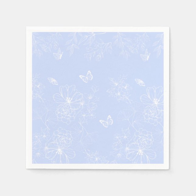 Servilleta De Papel Patrón de flores azules claras, floral, Minimalist (Anverso)
