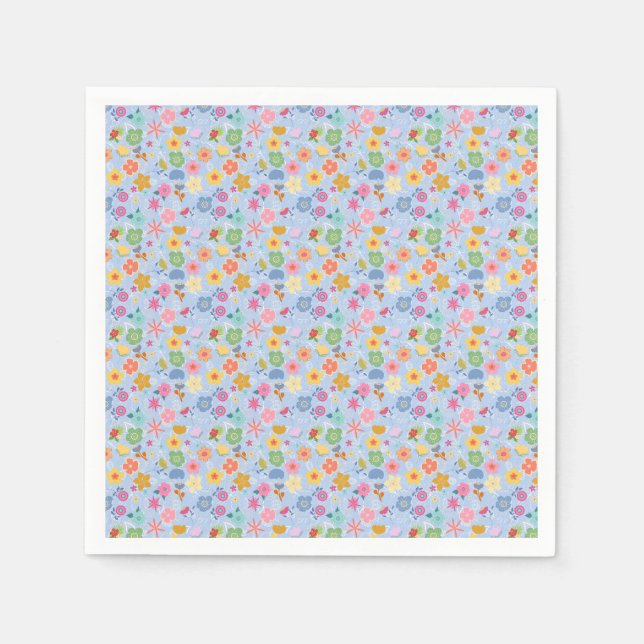 Servilleta De Papel Patrón de flores boho B01.w Lblue BG (Anverso)