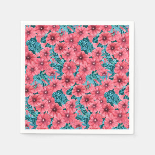 Servilleta De Papel Patrón de flores de color de agua roja de petunia