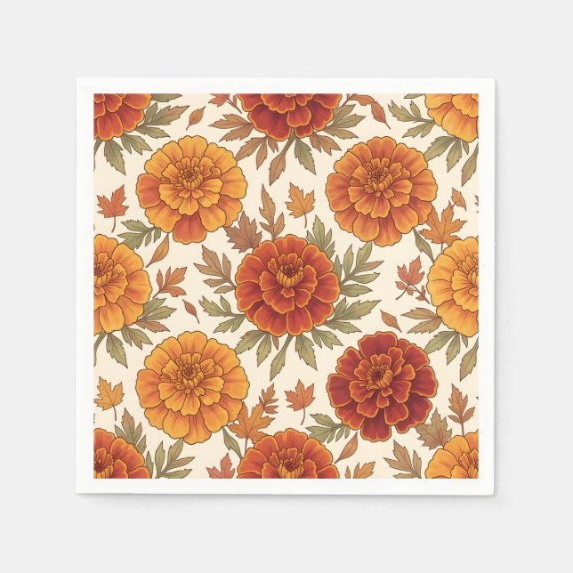 Servilleta De Papel Patrón de flores de marigold de otoño (Anverso)