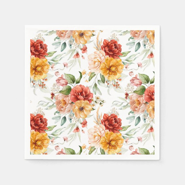 Servilleta De Papel Patrón de flores de Peony Rojo (Anverso)