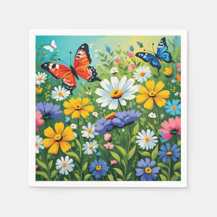 Servilleta De Papel Patrón de flores de primavera vibrantes en acuarel