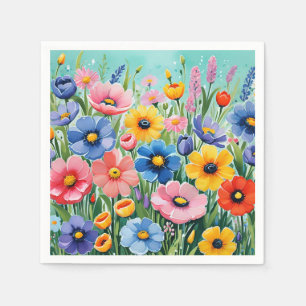 Servilleta De Papel Patrón de flores de primavera vibrantes en acuarel
