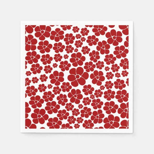 Servilleta De Papel Patrón de flores en rojo y blanco (Anverso)