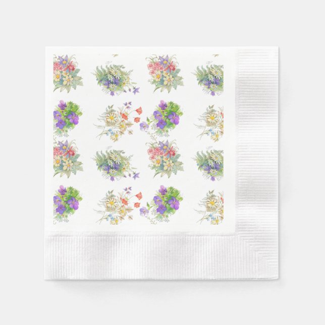 Servilleta De Papel patrón de flores forestales acuarela (Anverso)