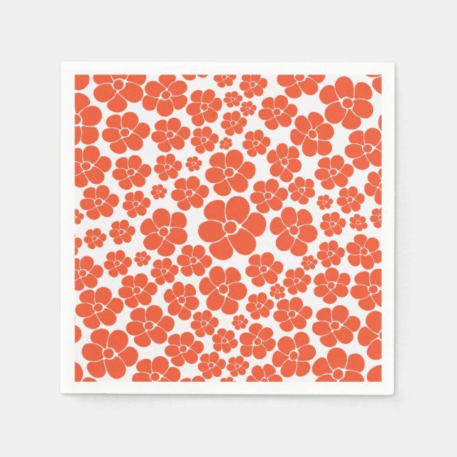 Servilleta De Papel Patrón de flores - Naranja y blanco (Anverso)