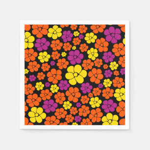 Servilleta De Papel Patrón de flores - negro, rosa, Naranja y amarillo