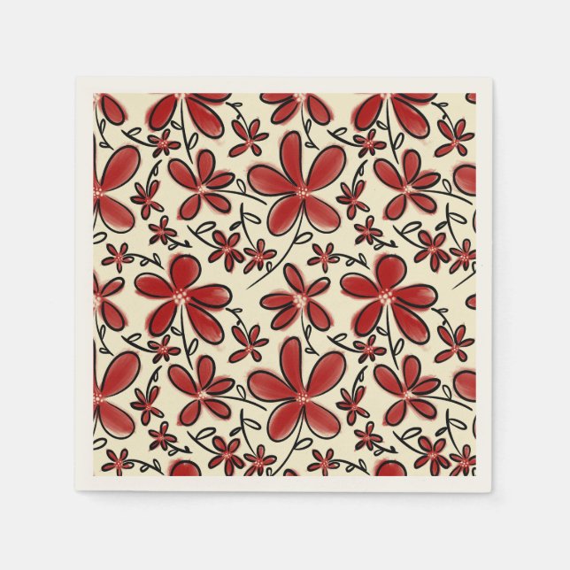 Servilleta De Papel Patrón de flores rojas (Anverso)