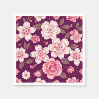 Servilleta De Papel Patrón de flores rosadas brillantes sobre púrpura