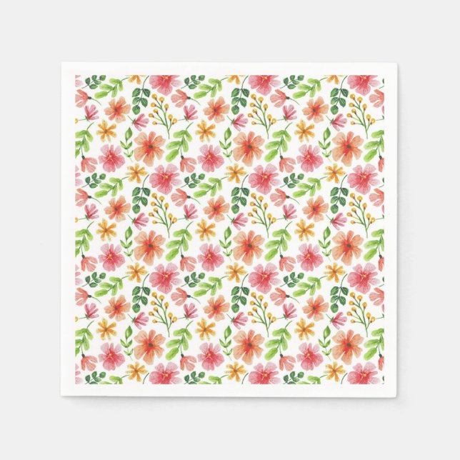 Servilleta De Papel Patrón de flores rosadas en acuarela (Anverso)